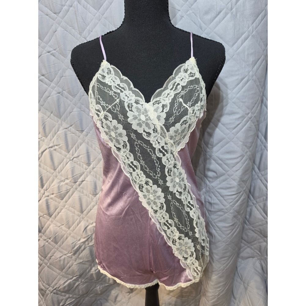 Vintage Interludes by Cira Lavender Lace Teddy Bodysuit Small Made in USA ILGWU